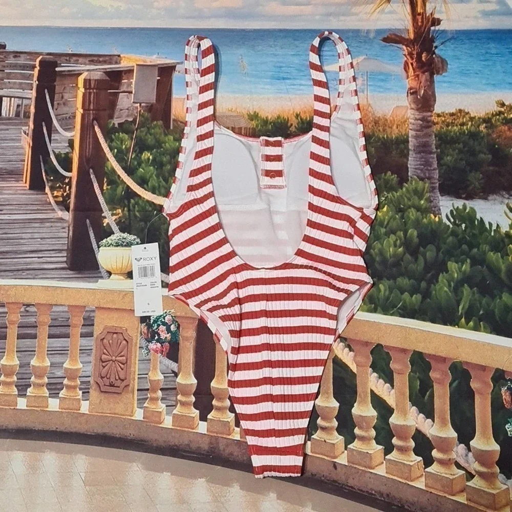 Roxy Red White Striped Bikini One Piece NWT